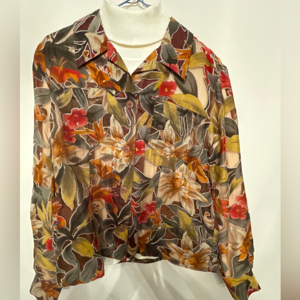 Alfred Dunner floral leaves blouse